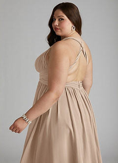 Azazie Ashia Abiti da Damigella Abito A-Line in Chiffon Plissettato Taupe image8