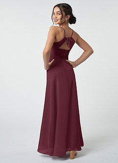 Azazie Avelina Junior Cabernet A-Line Pleated Chiffon Dress image5