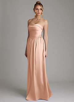 Azazie Zena Bridesmaid Dresses Rose Gold A-Line Strapless Stretch Satin Dress image5