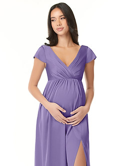 Azazie Allessia Maternity Bridesmaid Dresses A-Line Pleated Stretch Satin Floor-Length Dress image5