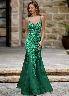 Dentelle Verde Vestido de fiesta de sirena image5