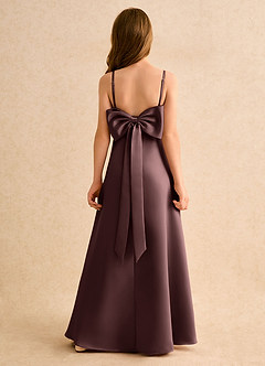 Azazie Joella Girls Formal Flower Girl Dresses Espresso A-Line Pleated Matte Satin Dress image1