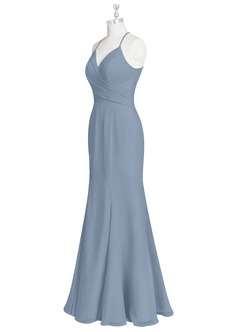 Azazie Carolina Brautjungfernkleider Meerjungfrau-Linie Gestreift Chiffon Kleid Staubblau image8