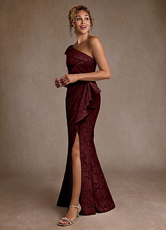 Azazie Hampton vestidos de madre de la novia Vestido de Cabernet de Devorado Floral de Corte Sirena con Hombro unilateral image2