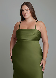 Azazie Saylor Bridesmaid Dresses Olive Mermaid Strapless Stretch Satin Dress image17