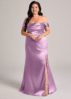 Azazie Saige Bridesmaid Dresses Wisteria Sheath Off the Shoulder Metallic Satin Convertible Dress image9