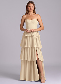Azazie Faye Robes de demoiselle d'honneur Robe Trapèze en Mousseline de soie Encolure en Forme de Cœur Champagne image6