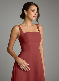 Azazie Debra Bridesmaid Dresses Terracotta A-Line with Pockets Chiffon Convertible Dress image3