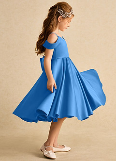 Azazie Favia Flower Girl Dresses Blue Jay A-Line Off the Shoulder Matte Satin Dress image5