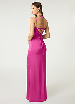 Azazie Desi Vestidos de damas de honor Vestido de Fucsia de Satén Elástico de Corte Recto con Corsé Halter image5