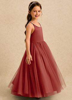 Azazie Aurora Flower Girl Dresses Terracotta A-Line Bow Tulle Dress image4