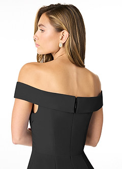 Azazie Lecia Robes de demoiselle d'honneur Robe Empire Convertible en Mousseline de soie Schulterfrei, plissiert Noir image6