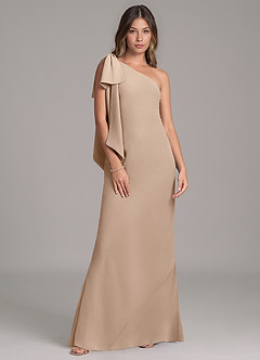 Azazie Capri Bridesmaid Dresses Taupe A-Line One Shoulder Chiffon Dress image6