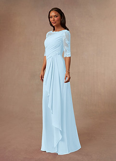 Azazie Dionysus Mother of the Bride Dresses Sky Blue A-Line Boatneck Lace Chiffon Dress image2