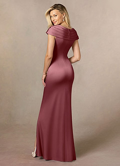 Azazie Anderson vestidos de madre de la novia Vestido de Rosa Del Desierto de Satén Elástico de Corte En A con Plisado image5