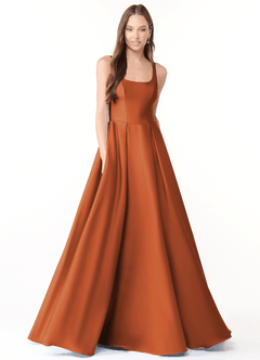 Azazie Neve Bridesmaid Dresses Cinnamon Ball-Gown with Pockets Stretch Satin Dress image1
