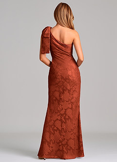 Azazie Yuanna 신부 들러리 드레스 인어 한쪽 어깨 플로럴 번아웃 바닥 길이 드레스 image6