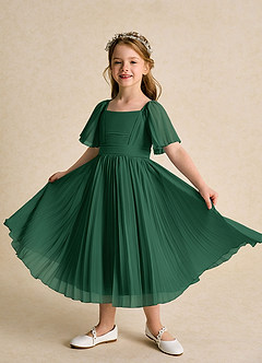 Azazie Gisele Flower Girl Dresses Dark Green A-Line Pleated Chiffon Dress image4
