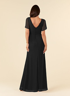 Azazie Marianne Mother of the Bride Dresses Black Sheath V-Neck Pleated Chiffon Dress image2