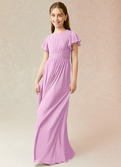 Azazie Mosley Junior Candy Pink A-Line Ruched Mesh Dress image5