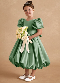 Azazie Jellybean vestidos de niña de las flores Vestido de Matcha de Satin Mate de Corte Princesa con Volante image1