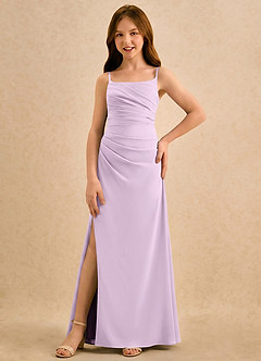 Azazie Cannoli Girls Formal Flower Girl Dresses Frosted Lilac A-Line Pleated Chiffon Dress image5