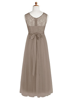 Azazie Georgette Junior A-Linie Spitze Tüll Kleid Taupe image9