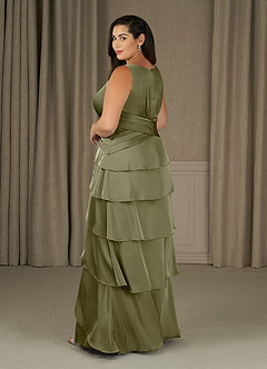 Azazie Viola Mother of the Bride Dresses Pistachio A-Line Pleated Stretch Satin Dress image8