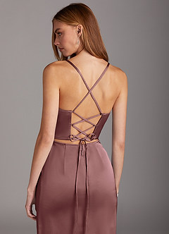 Azazie Brookelle Brautjungfernkleider Etui Herzchen Korsett Stretch-Satin Kleid Vintage Mauve image6