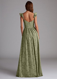 Azazie Denisse Vestidos de damas de honor Vestido de Pistacho de Devorado Floral de Corte en A con Volante image3