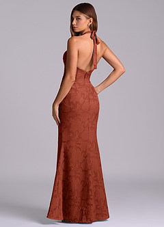 Azazie Valerie Jurken voor bruidsmeisjes Jurk van Bloemen Burn-out met Zeemeermin Geplooid Terracotta image6