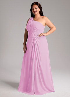 Azazie Brooke Bridesmaid Dresses Candy Pink A-Line One Shoulder Chiffon Dress image11
