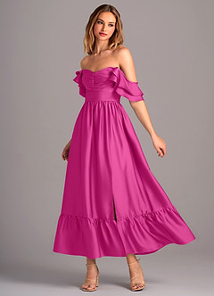 Azazie Anaya Bridesmaid Dresses Fuchsia A-Line Sweetheart Neckline Stretch Satin Convertible Dress image3