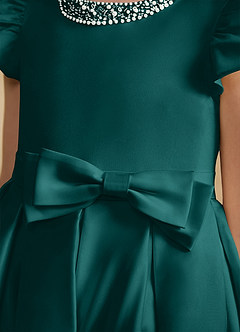 Azazie Pearl Flower Girl Dresses Peacock Ball-Gown Pleated Matte Satin Dress image7