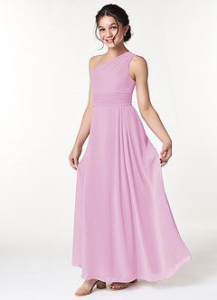 Azazie Cleo Junior Robe Trapèze en Mousseline de soie Plissée Rose Bonbon image1