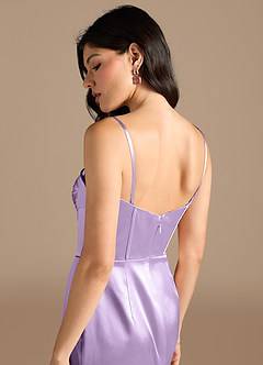Azazie Lynden Final Sale Lilac Sheath Off the Shoulder Metallic Satin Convertible Dress image10