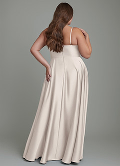 Azazie Elle Bridesmaid Dresses White Alabaster A-Line Pleated Stretch Satin Dress image2