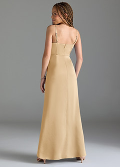 Azazie Maci Junior Gold Mermaid Pleated Stretch Satin Dress image5