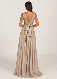 Azazie Gertrude Bridesmaid Dresses Taupe A-Line Lace Chiffon Dress image2