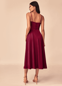 Azazie Dottie Bridesmaid Dresses Burgundy A-Line Stretch Satin Dress image2