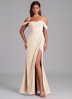 Azazie Johana Jurken voor bruidsmeisjes Converteerbaar Jurk van Chiffon met Zeemeermin Off the Shoulder Wit Albast image4