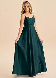 Azazie Rumi Junior Vestido de Pino de Satén Elástico de Corte en A con Plisado image5