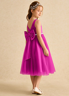 Azazie Firefly Abiti da Ragazza di Fiori Abito A-Line in Raso Opaco Fiocco Fucsia image3