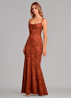 Azazie Aubrey 신부 들러리 드레스 인어 절하다 플로럴 번아웃 바닥 길이 드레스 image3