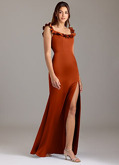 Azazie Callie Bridesmaid Dresses Paprika A-Line Ruched Stretch Satin Convertible Dress image4