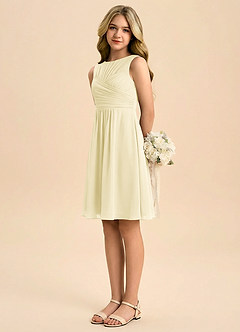 Azazie Skyla Junior A라인 주름진 쉬폰 미니 주니어 신부 들러리 드레스 image4