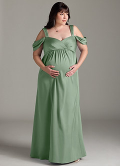 Azazie Rhea Maternity Bridesmaid Dresses A-Line Off-The-Shouler Pleated Stretch Satin Floor-Length Dress image8