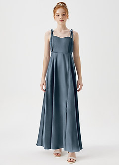 Azazie Rosey Junior A-Linie Herzausschnitt Metallischer Satin Kleid Zwielichtviolett image6