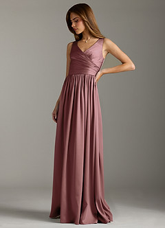 Azazie Keyla Bridesmaid Dresses Vintage Mauve A-Line Pleated Stretch Satin Dress image6