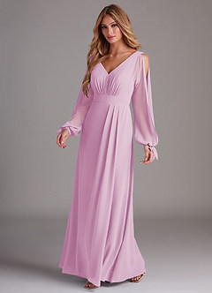 Azazie Matilda Bridesmaid Dresses Candy Pink A-Line Long Sleeve Chiffon Dress image1